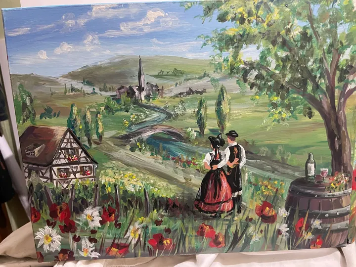 Boîte aux lettres peinte, face sur le thème de l'Alsace