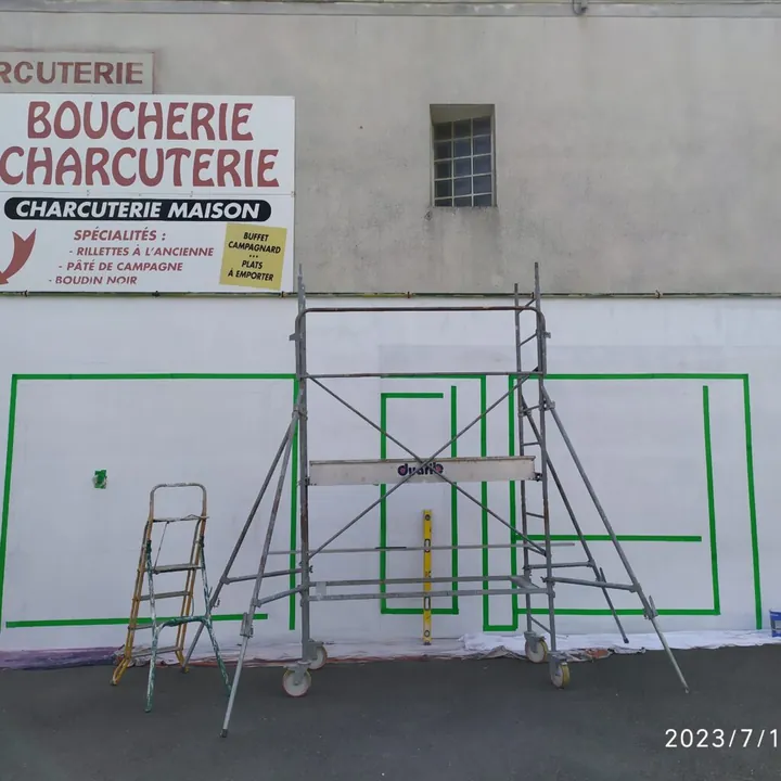 Trompe-l'œil de la façade d'une boucherie à Meslay-du-Maine, étape 4