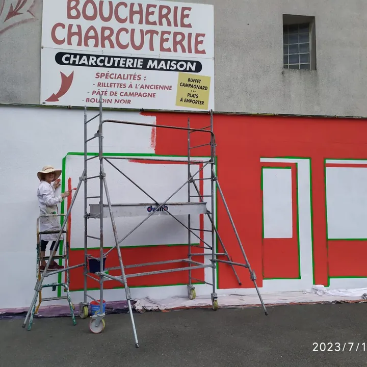 Trompe-l'œil de la façade d'une boucherie à Meslay-du-Maine, étape 5