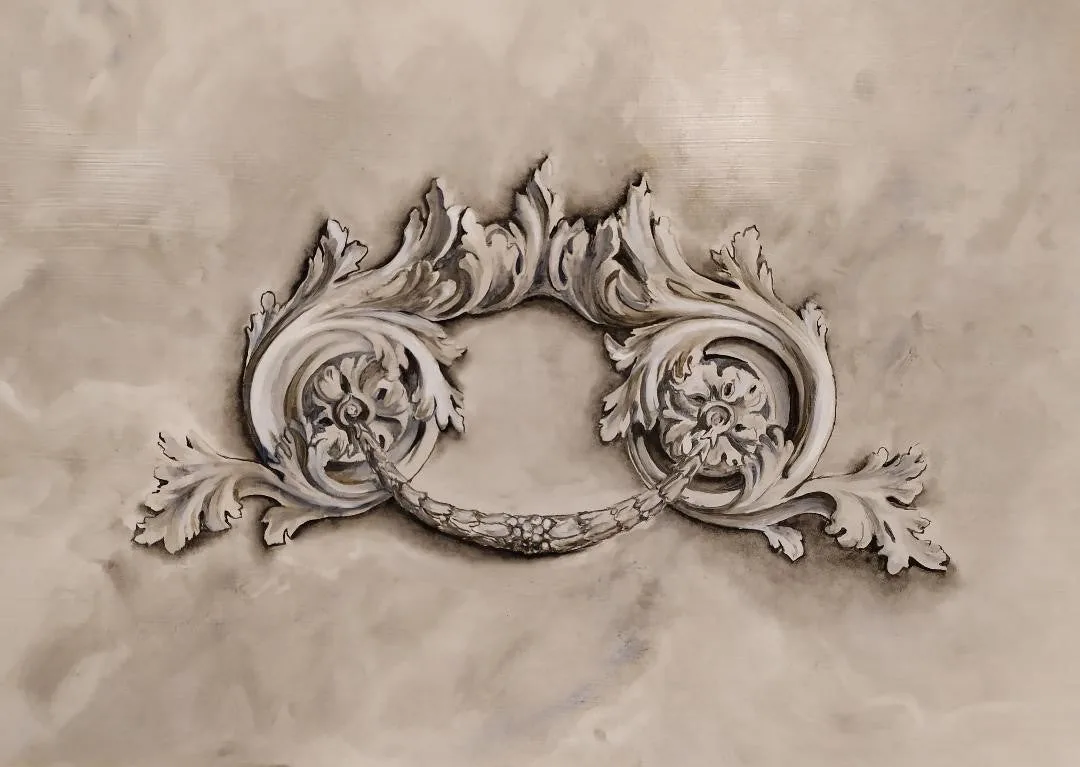 Ornement peint en grisaille à l'huile
