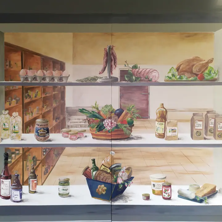 Façade de magasin en trompe-l'œil à Saulges, étape 11