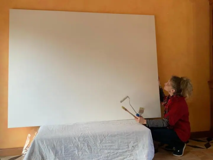 Décor du Massif central peint à l'huile sur châssis toilé, étape 2
