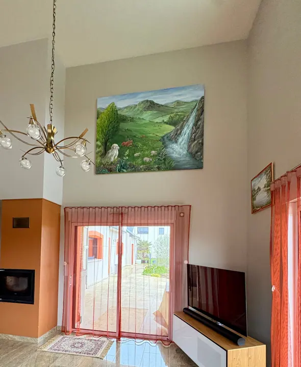 Décor du Massif central peint à l'huile sur châssis toilé, étape 6