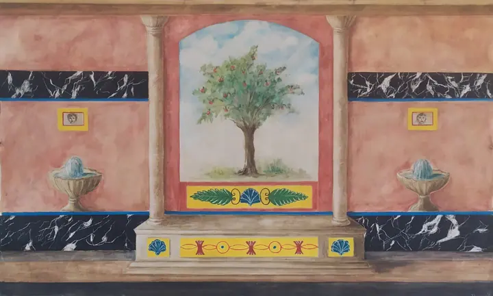 Décor de Pompéi, enduit à la colle de peau de lapin et pigments