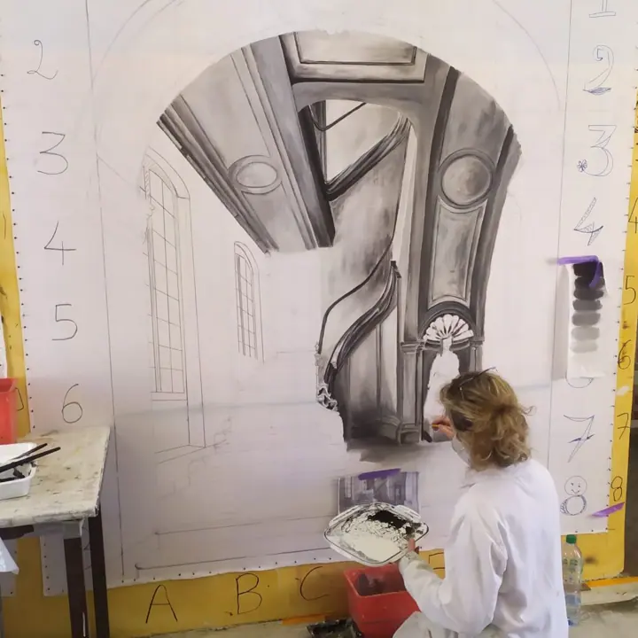 Décor de théâtre peint à la gigouille, étape 2