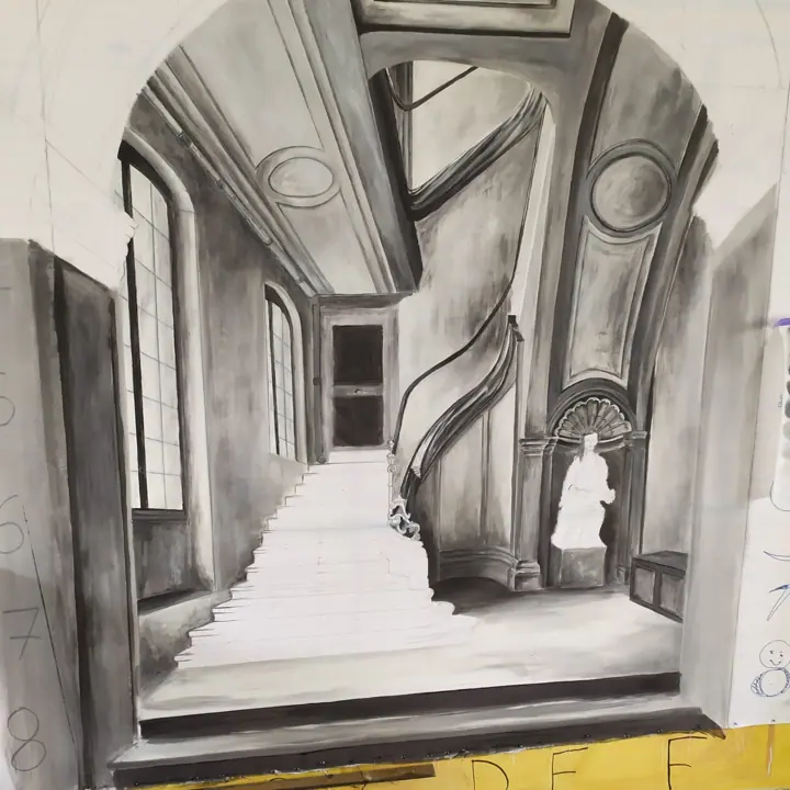Décor de théâtre peint à la gigouille, étape 4