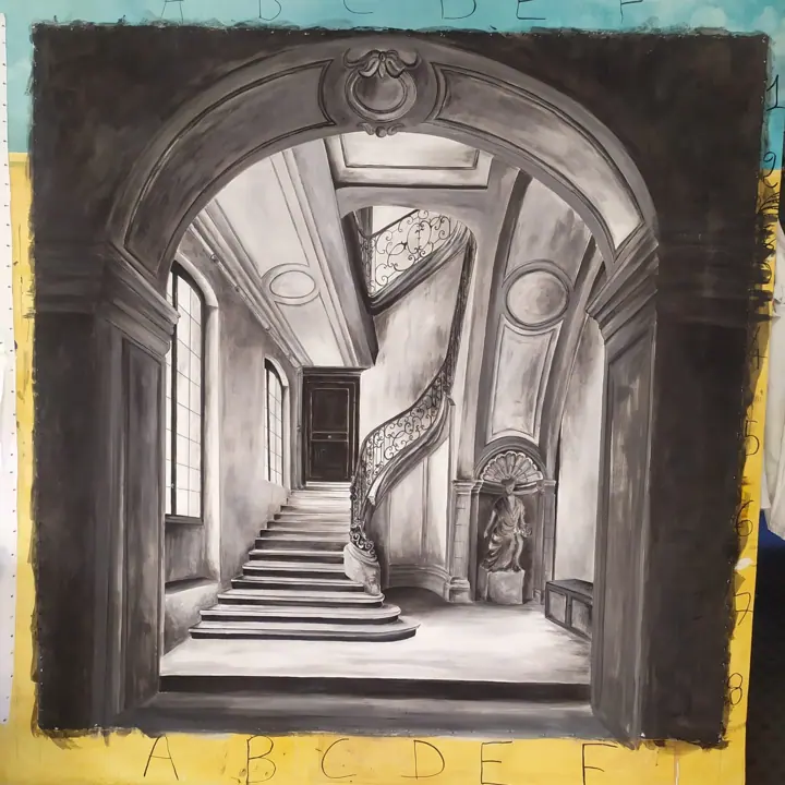 Décor de théâtre peint à la gigouille, étape 6