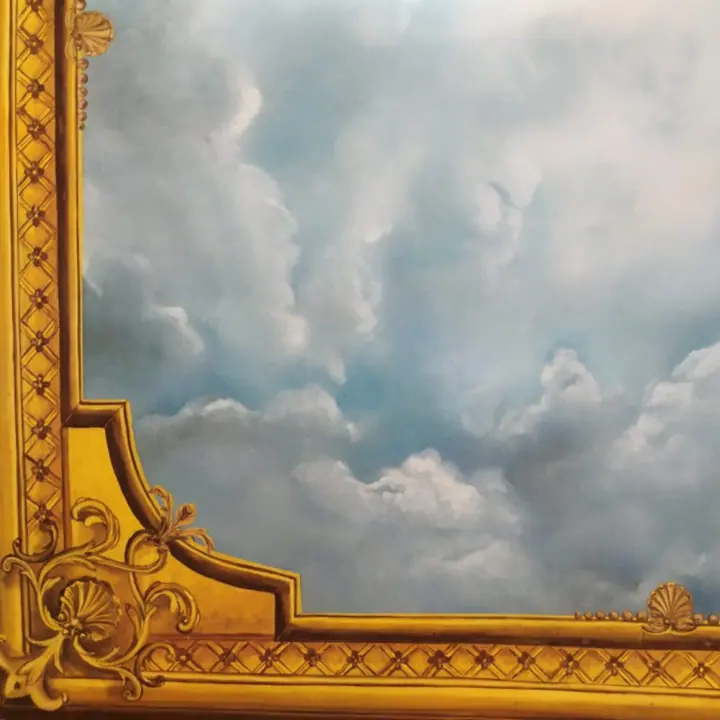 Ciel en trompe-l'œil avec écoinçons, dans le style du XVIIe siècle, peint à l'huile