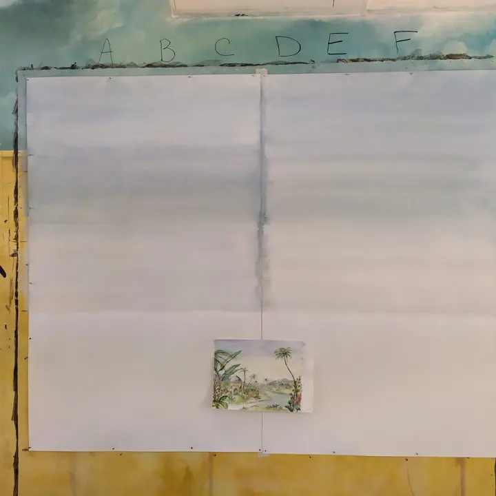Décor panoramique dans le style Zuber à la caséine sur deux lés de papier, étape 1
