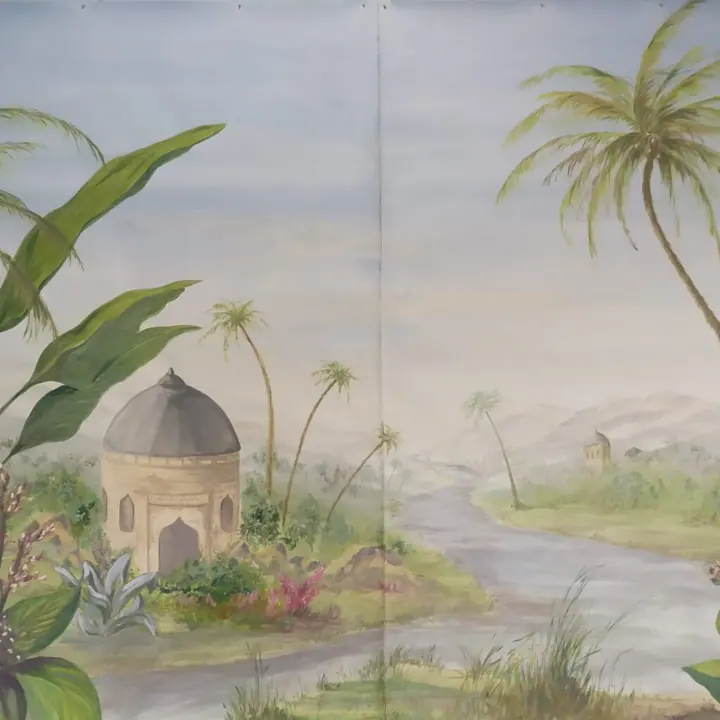 Décor panoramique dans le style Zuber à la caséine sur deux lés de papier, étape 8