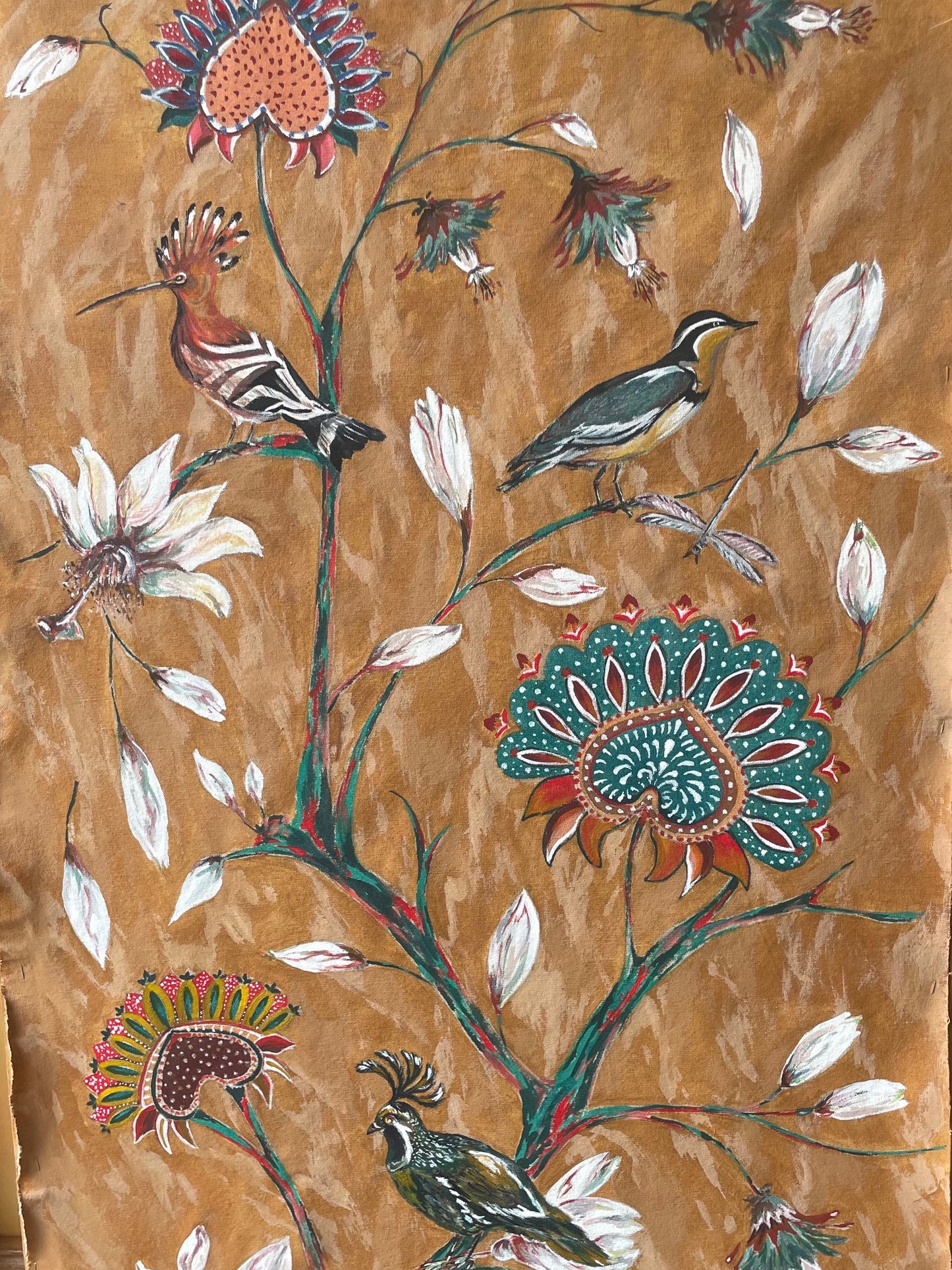 DECOR SUR TOILE DE LIN - technique naturelle peinture caséine