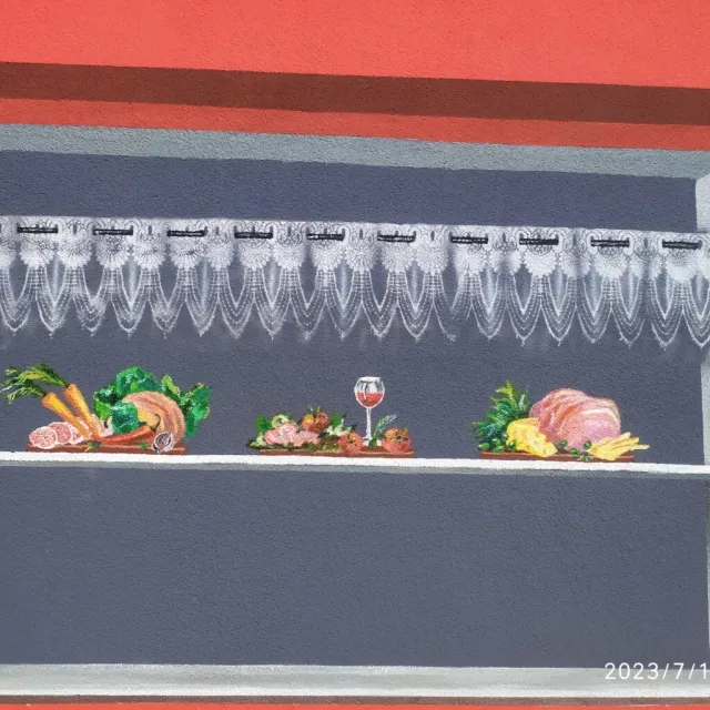 Trompe-l'œil de la façade d'une boucherie à Meslay-du-Maine, étape 9