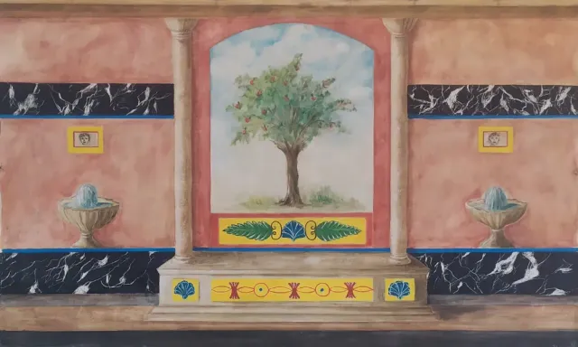 Décor de Pompéi, enduit à la colle de peau de lapin et pigments