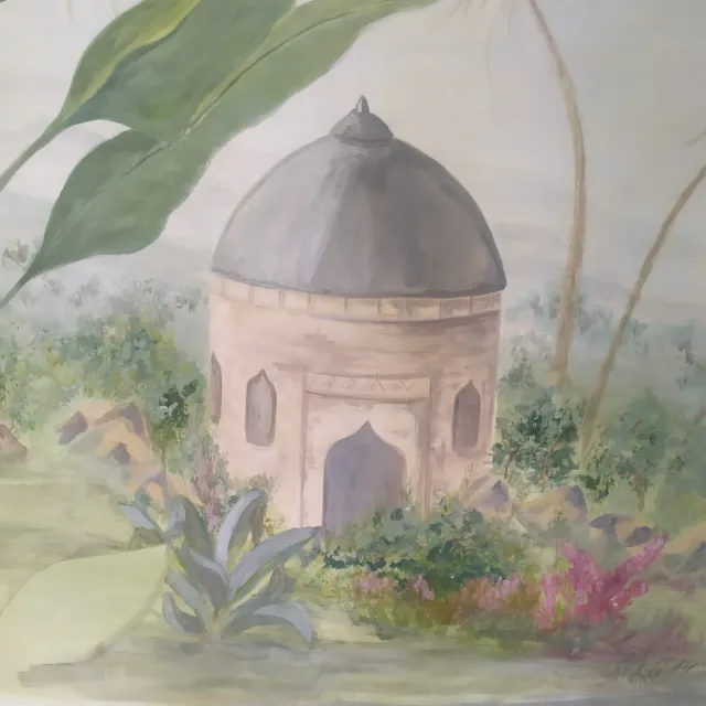 Décor panoramique dans le style Zuber à la caséine sur deux lés de papier, étape 7