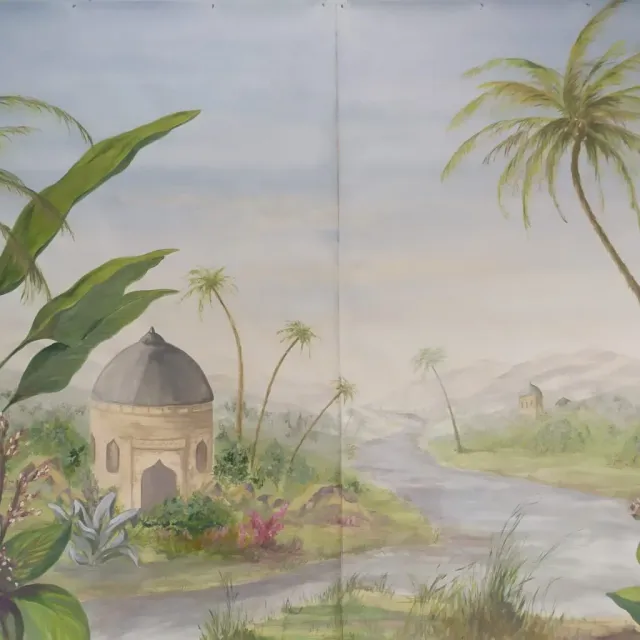 Décor panoramique dans le style Zuber à la caséine sur deux lés de papier, étape 8