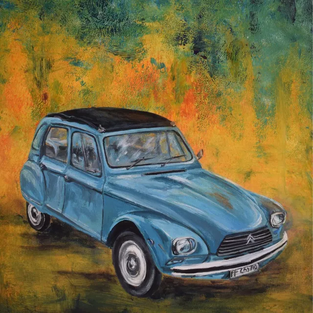 2 CV, acrylique, œuvre de Fabienne Goubaud