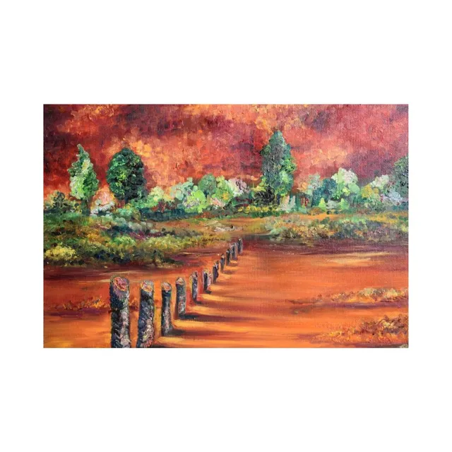 Campagne flamboyante, huile, œuvre de Fabienne Goubaud