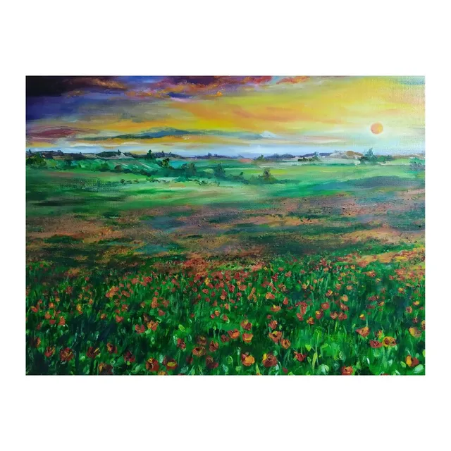 Coquelicots au soleil couchant, huile, œuvre de Fabienne Goubaud