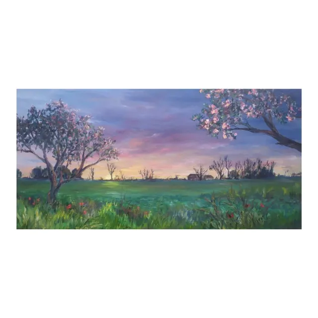 Coucher de soleil printanier, huile, œuvre de Fabienne Goubaud