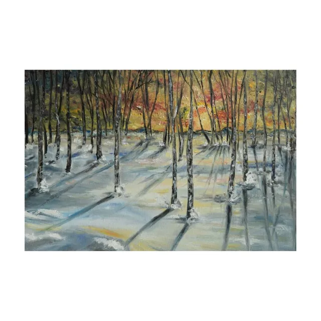 Coucher de soleil sur sous-bois, huile, œuvre de Fabienne Goubaud