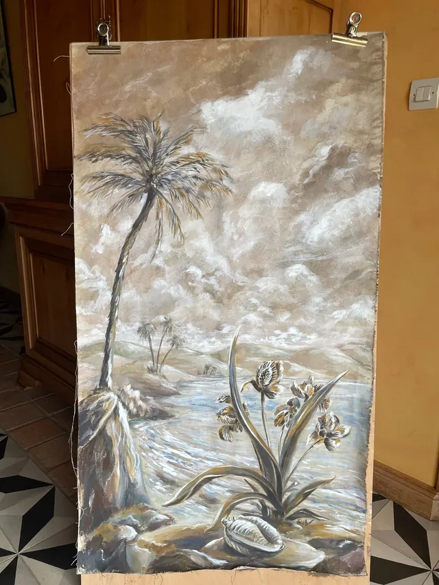 Décor sépia, caséine, œuvre de Fabienne Goubaud
