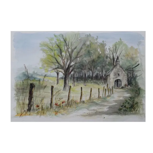 La chapelle Saint-Sylvain, aquarelle, œuvre de Fabienne Goubaud
