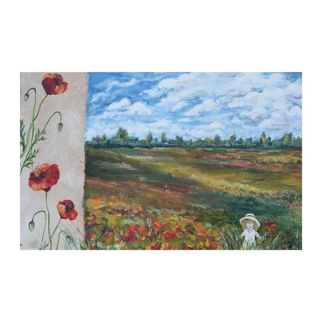 Petite fille aux coquelicots, huile, œuvre de Fabienne Goubaud