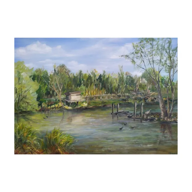 Plan d'eau apaisé, huile, œuvre de Fabienne Goubaud