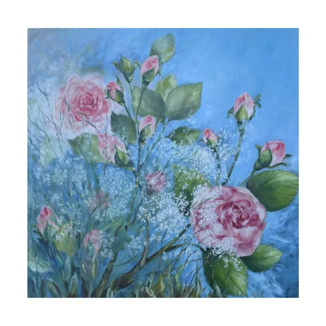 Roses, huile, œuvre de Fabienne Goubaud