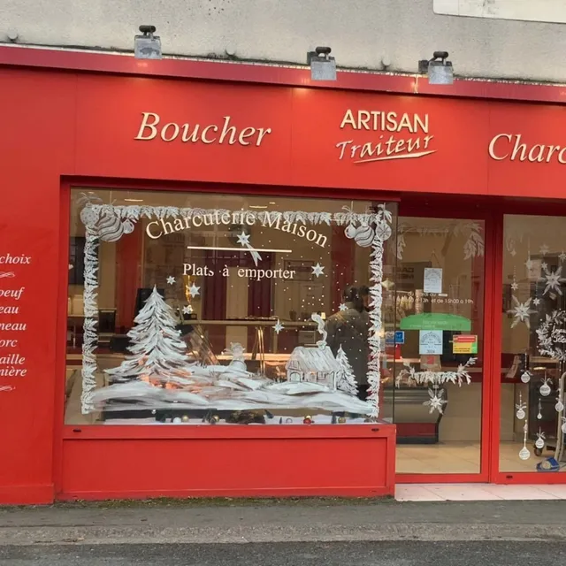 Vitrine de Noël 2024 peinte à la main, boucherie, Meslay-du-Maine (53)