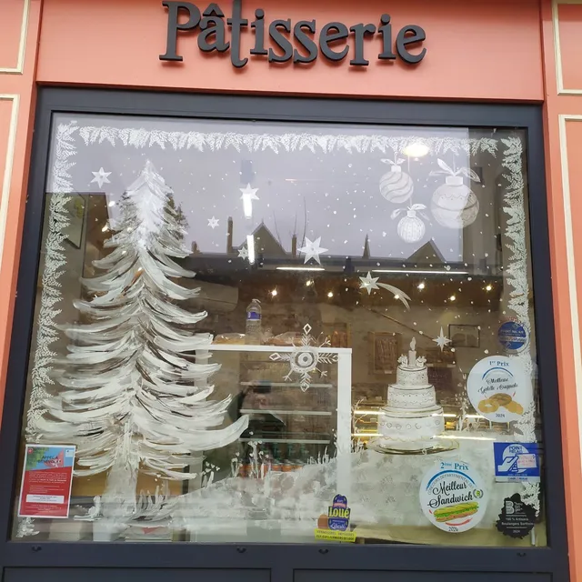 Vitrine de Noël 2024 peinte à la main, boulangerie, Solesmes (72)
